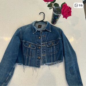 Vintage Lee Distressed Cropped Blue Denim Jacket